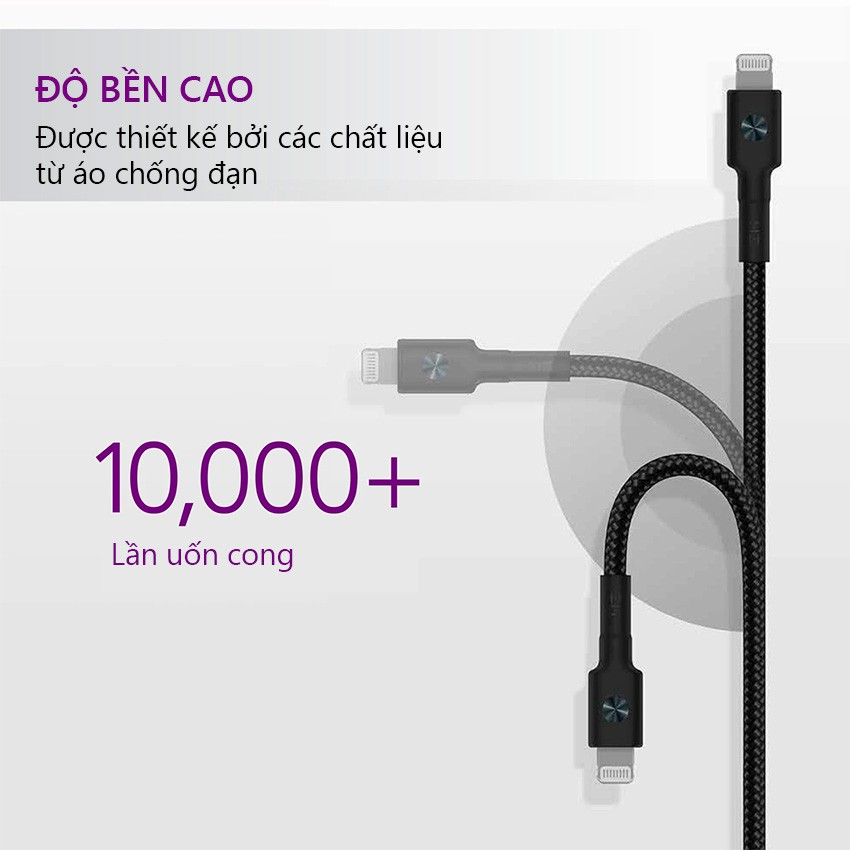 Dây Cáp Type C to Lightning AL872 / AL873K Dài 0.3m / 1m Chuẩn Mfi, Bọc Vải Dù | Bảo Hành 18 Tháng