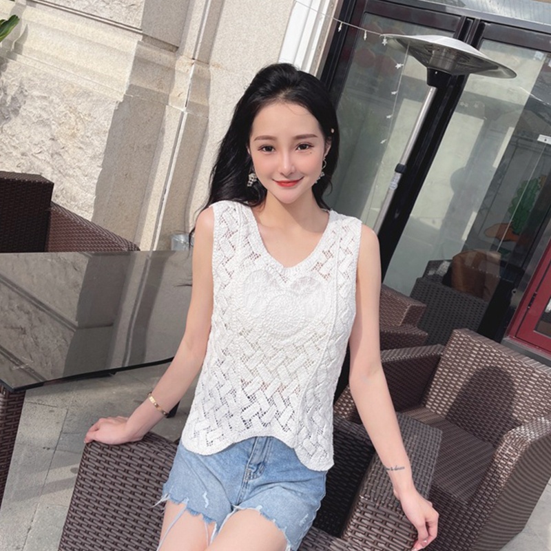 Brroa Áo Ba Lỗ Dệt Kim Dáng Rộng Khoét Rỗng Màu Trơn Hình Trái Tim Mùa Hè Cho Nữ