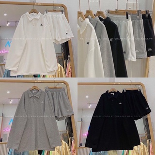 [SE2123]🏁 SET đồ bộ polo nỉ gạo dài tay thu đông thêu chữ form rộng (Có sẵn/ảnh thật)