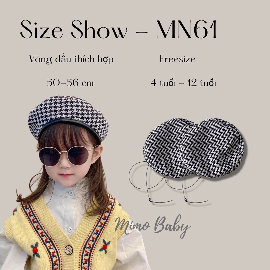 Mũ nồi dạ kẻ caro có dây điều chỉnh cho bé 4-12 tuổi Mimo baby MN61