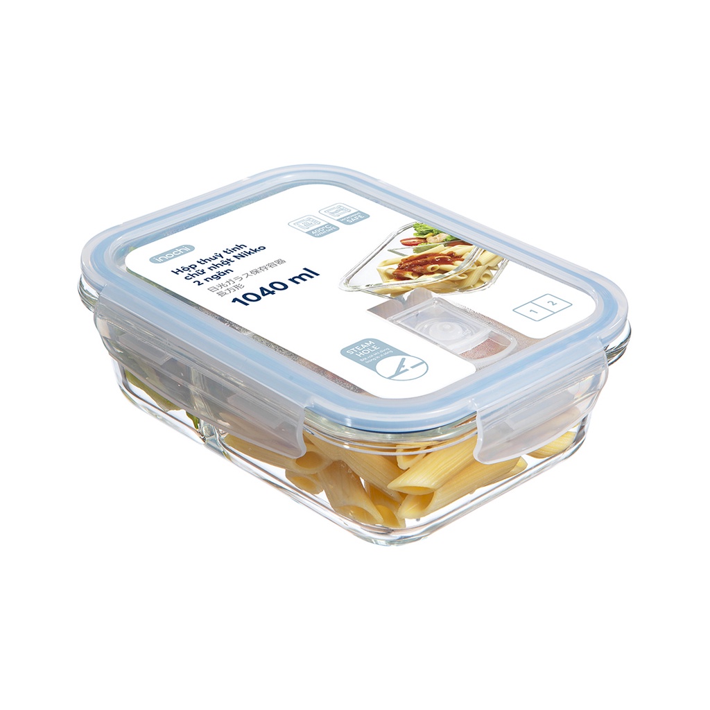 Hộp THỦY TINH Chữ Nhật CÓ NGĂN Nikko 1040ml, 1520 ml