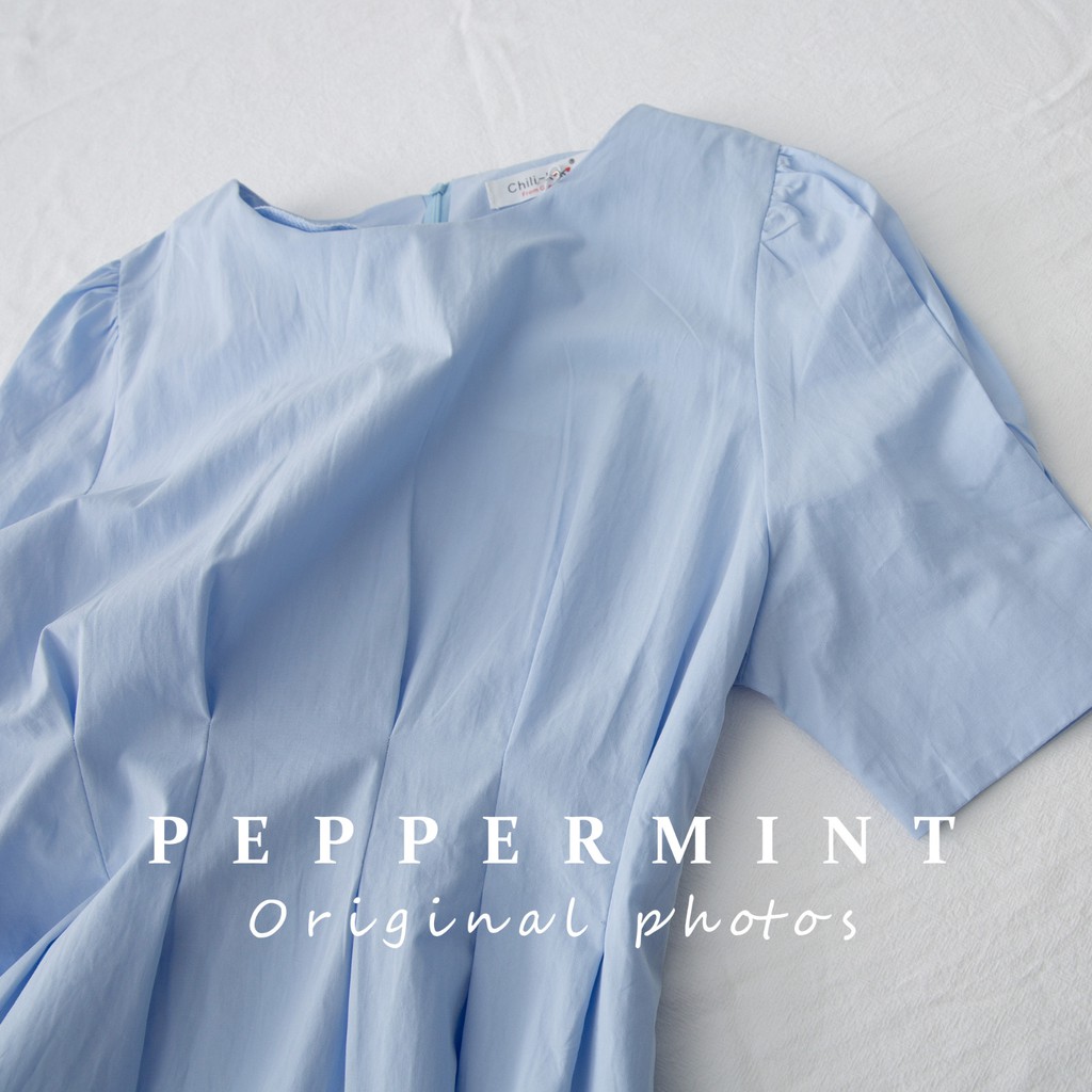 Đầm tay phồng cổ tròn màu trơn xinh xắn cho nữ 42997