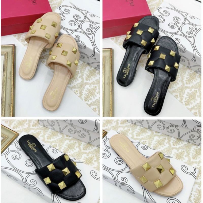 V(ẢNH THẬT) Dép Quai Ngang Đinh Tán Da Mềm Êm Fullbox Bill Túi Hãng Cao Cấp