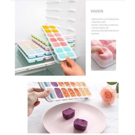 [Rẻ vô địch] Khay trữ đồ ăn dặm cho bé, khay làm đá bằng silicone dẻo có nắp đậy💕FREE SHIP💕 an toàn vệ sinh