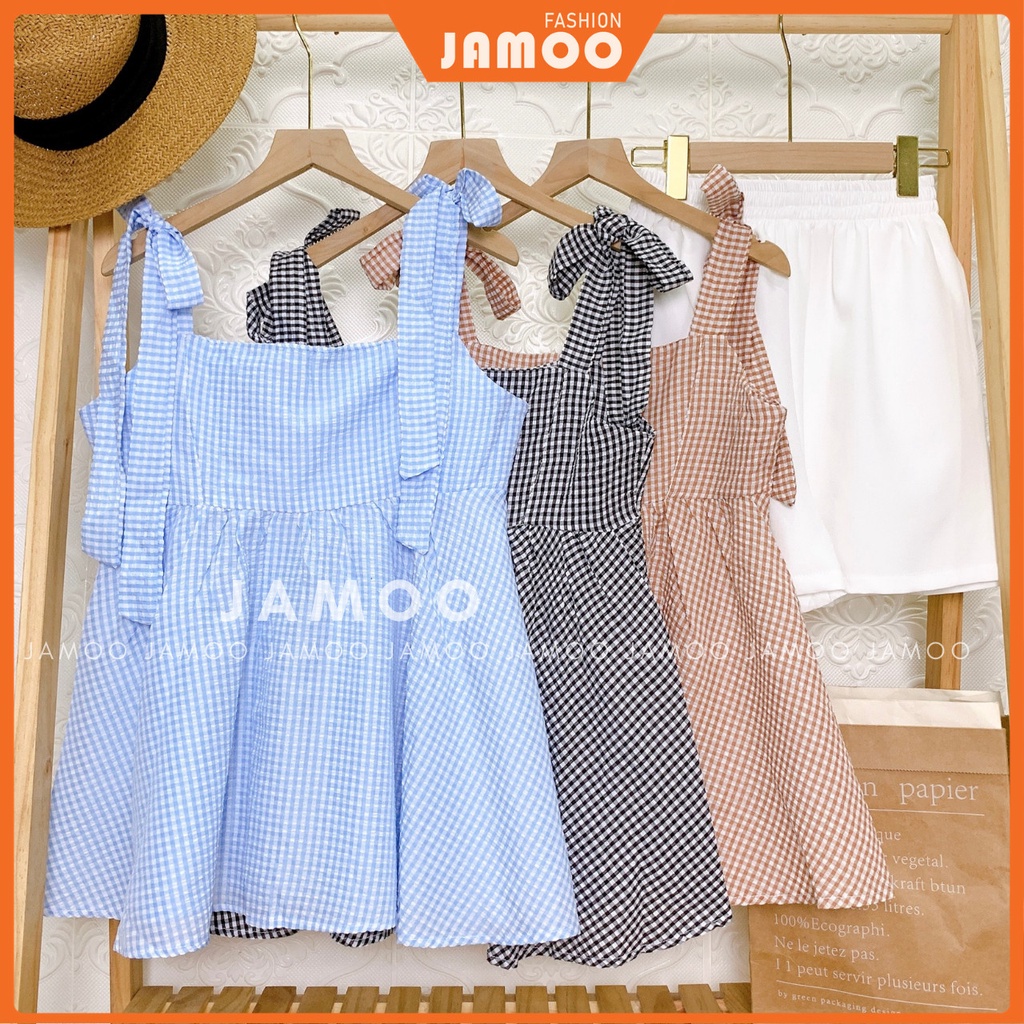 Sét áo babydoll buộc nơ vai kèm quần sóc - sét áo váy Jamoo( hàng có sẵn)