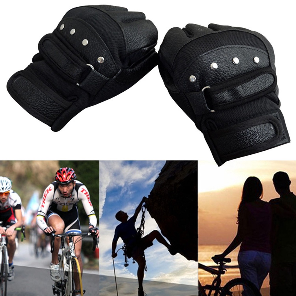 Đôi găng tay da hở ngón đính đinh tán cá tính thời trang