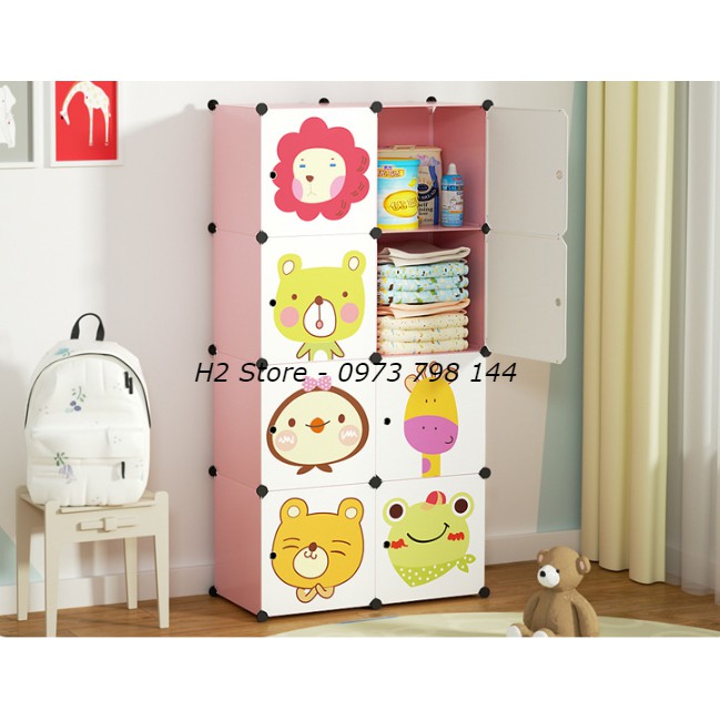 TỦ NHỰA THÔNG MINH ĐỂ ĐỒ CHO BÉ LẮP GHÉP 8 Ô CỬA MÈO BAY CUTE ĐA NĂNG CHO TRẺ sâu 47cm