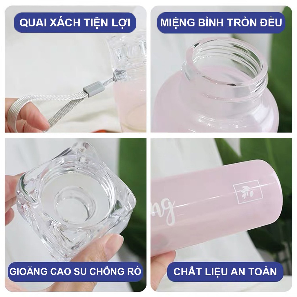 Bình nước thủy tinh cho học sinh 420ml chịu nhiệt an toàn sức khỏe 4 lựa chọn màu sắc unisex