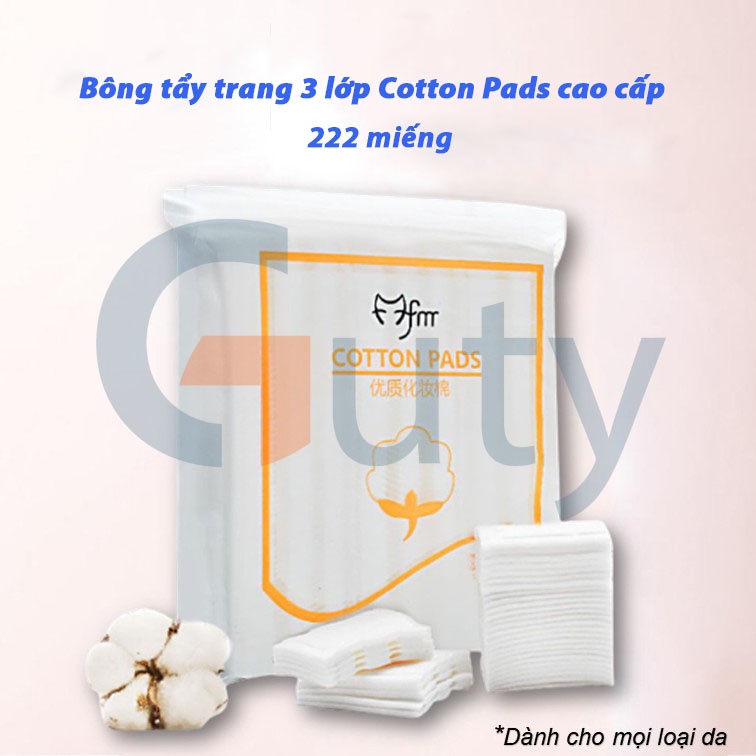 Túi Bông tẩy trang 3 lớp Cotton Pads bông tự nhiên 100% , siêu tiện lợi và an toàn vệ sinh (túi 222 miếng)