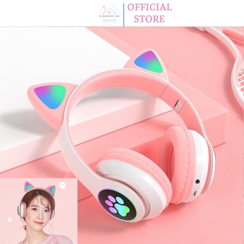 Tai nghe Bluetooth chụp tai mèo dễ thương có mic âm Bass Xiaomimi