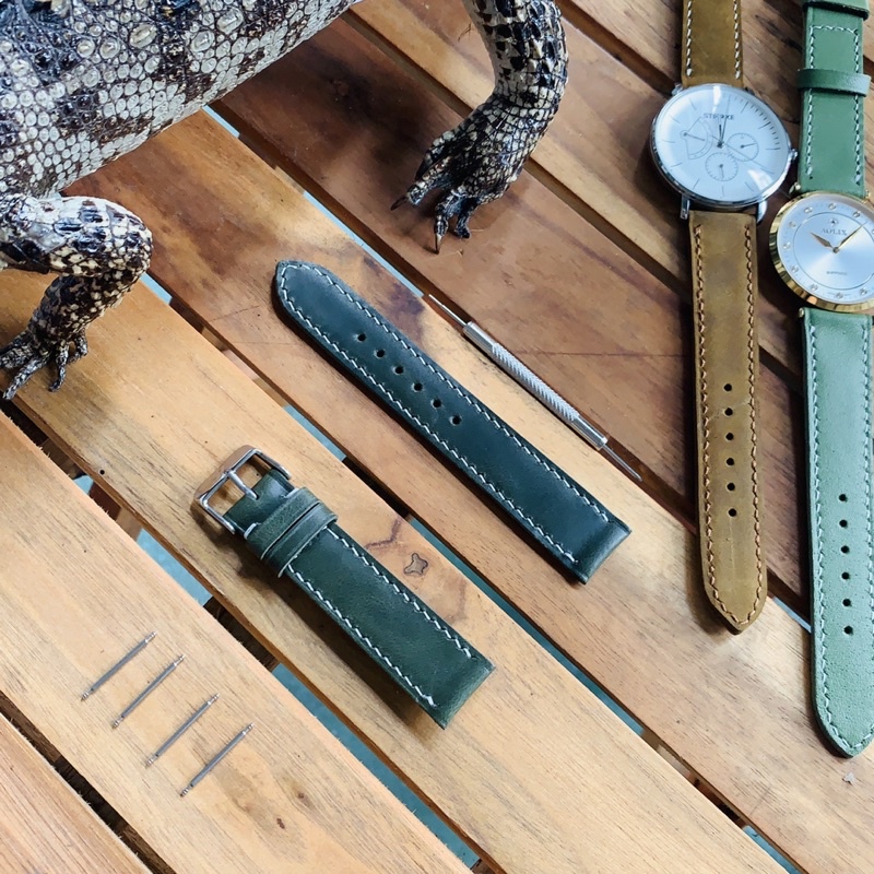 Dây da đồng hồ, da bò sáp vintage khâu tay mềm mỏng ôm tay