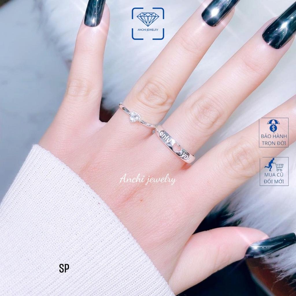 Nhẫn cặp đôi trái tim, chuẩn bạc ta đính đá - Anchi jewelry, Quà tặng valentine 14/2