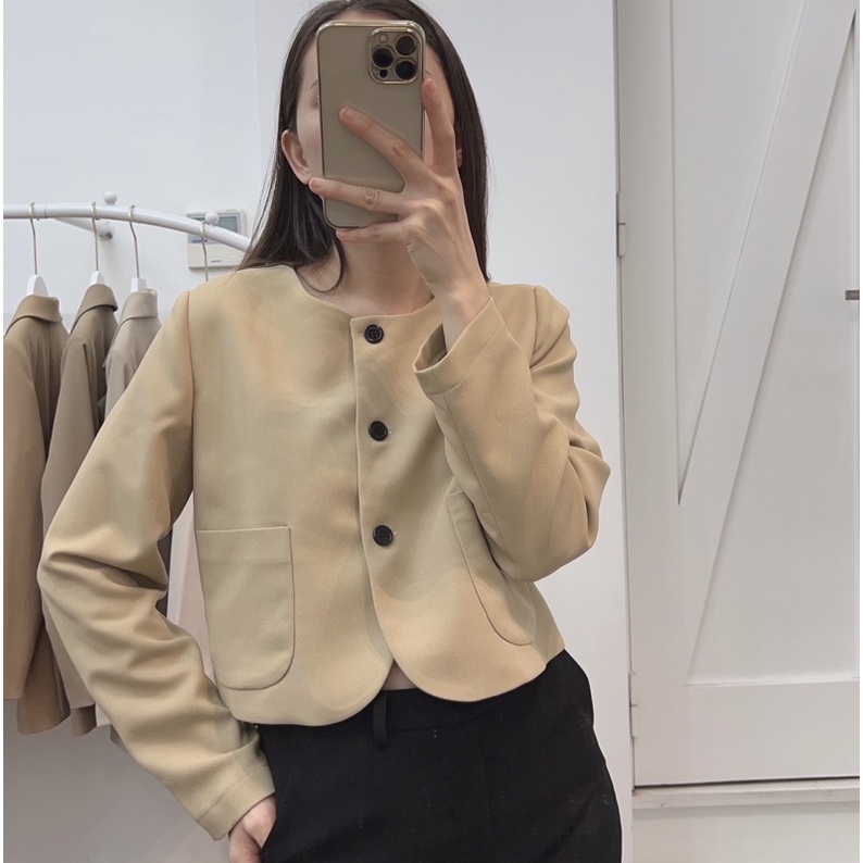 Áo khoác blazer nữ 1 lớp dáng ngắn tay dài cổ tròn hàng thiết kế Huien Design công sở, áo vest nữ blazer Hàn Quốc