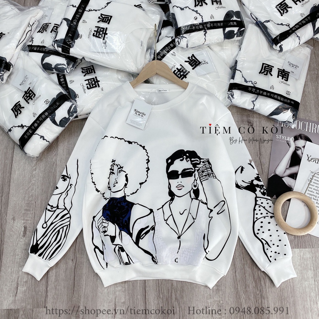 Áo nỉ oversize trắng áo hoodie nữ hình cô gái xinh xắn tiemcokoi | BigBuy360 - bigbuy360.vn