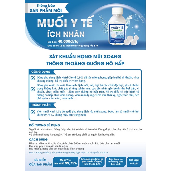 Muối y tế ích nhân lọ 50 viên