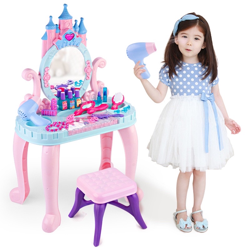 (GIÁ CỰC RẺ) Trò chơi đánh đàn piano dùng pin có nhạc kèm đồ trang điểm có gương soi và máy sấy sử dụng pin giống y thật