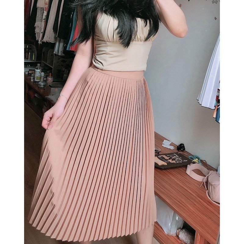 (sẳn) chân váy xếp ly màu nude (pleated skirt)