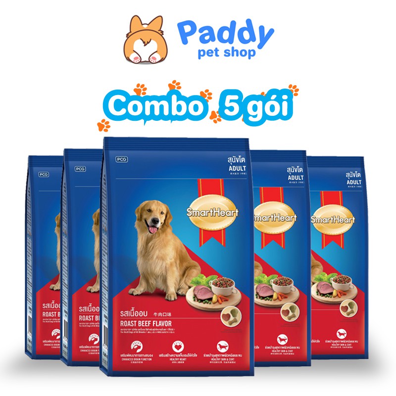 [Combo 5] Hạt SmartHeart Cho Chó Trưởng Thành Vị Bò 400g