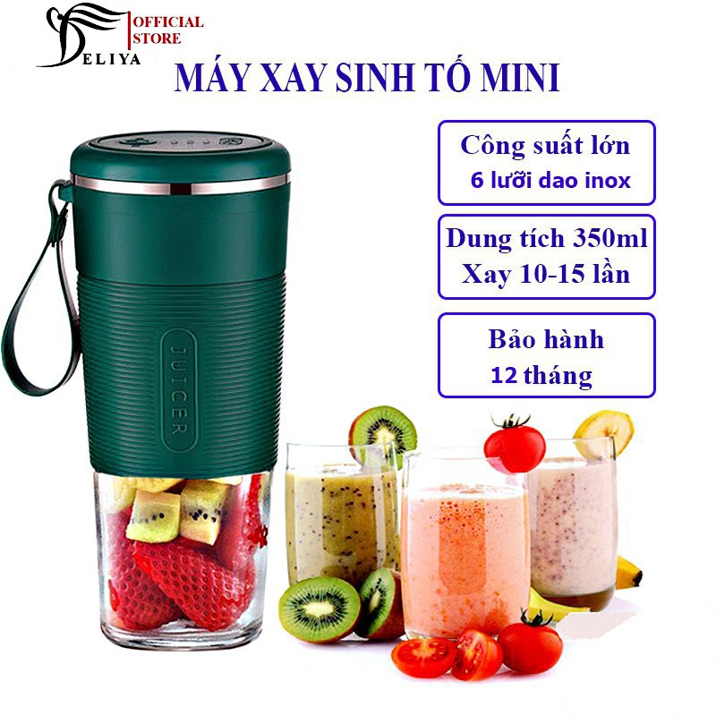 Máy xay sinh tố cầm tay mini đa năng DELIYA Cốc Thủy Tinh 4 và 6 Lưỡi 3000mah Loại 1