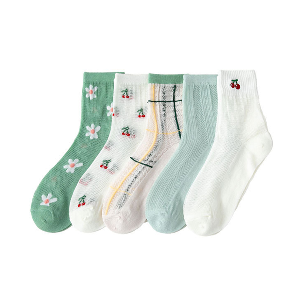 Tất Lưới Thoáng Khí Họa Tiết Hoa Phong Cách Hàn Quốc