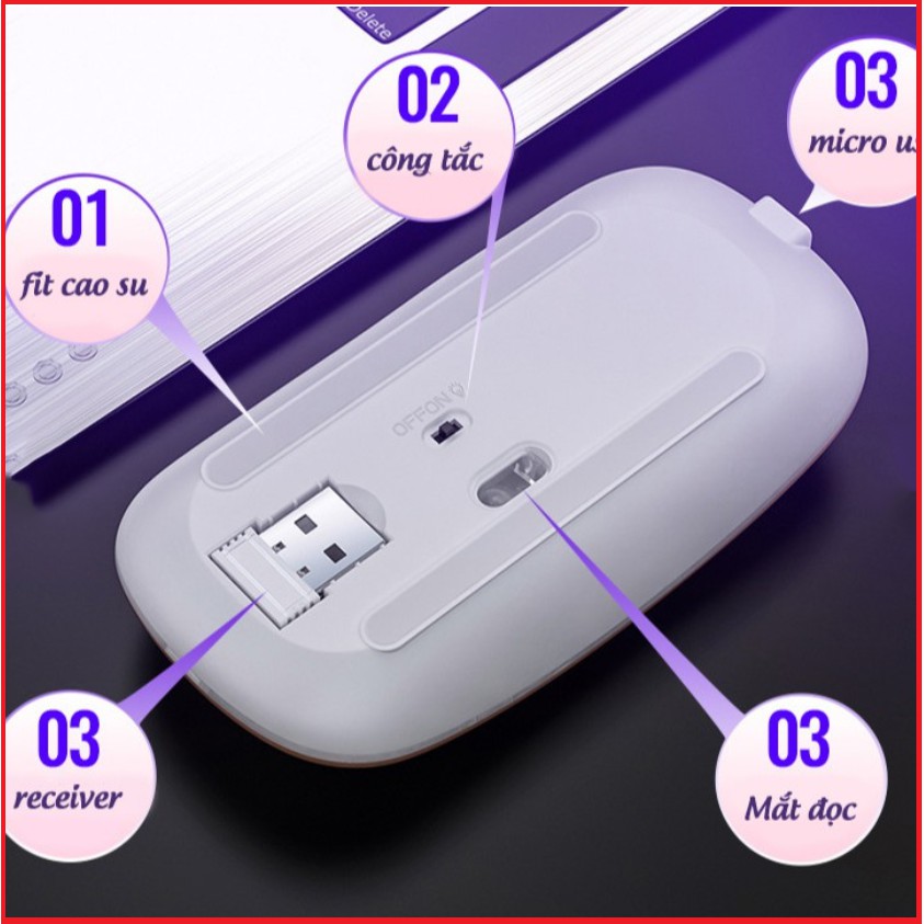 [SIÊU NHẠY] Chuột không dây có đèn led dùng cho laptop/ PC, chống ồn, pin được sạc như sạc điện thoại - FREESHIP