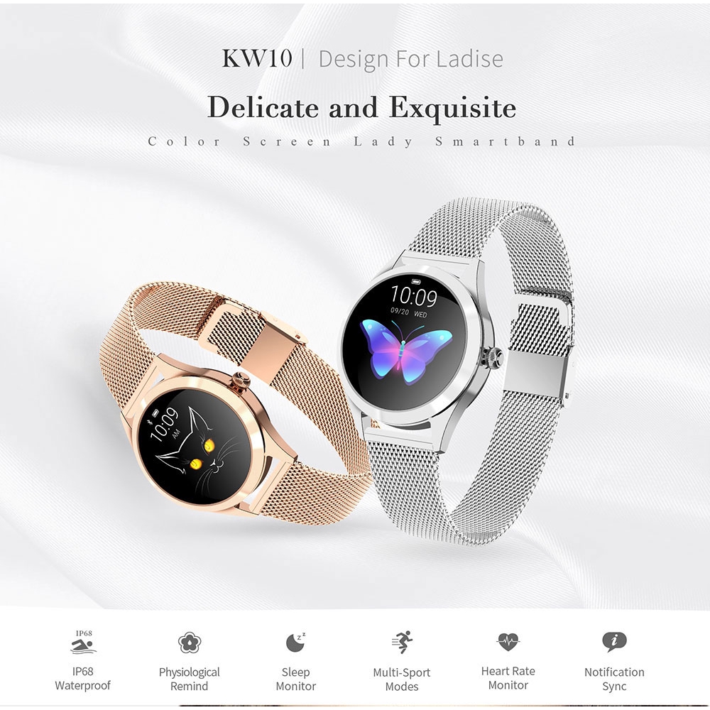 KW10 Smart Watch Waterproof Heart Rate Sleep Monitor Female Physiological Period Management Women Smartwatches For IOS Android