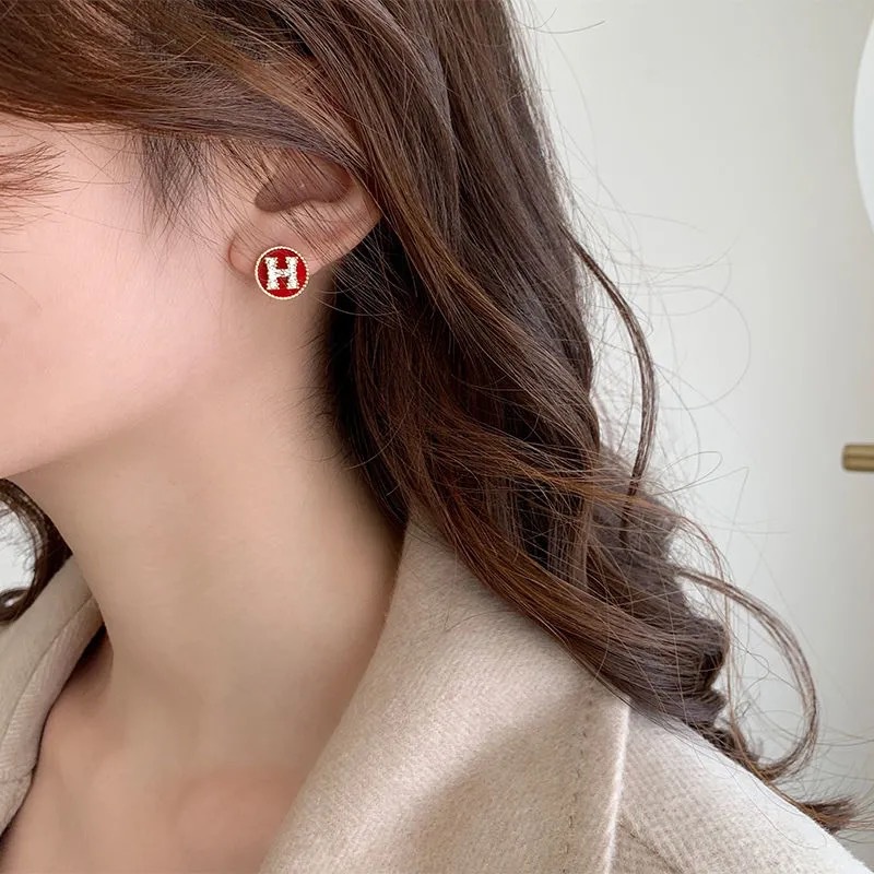 Bông tai nữ chữ H thời trang đính đá hoa tai cá tính mới