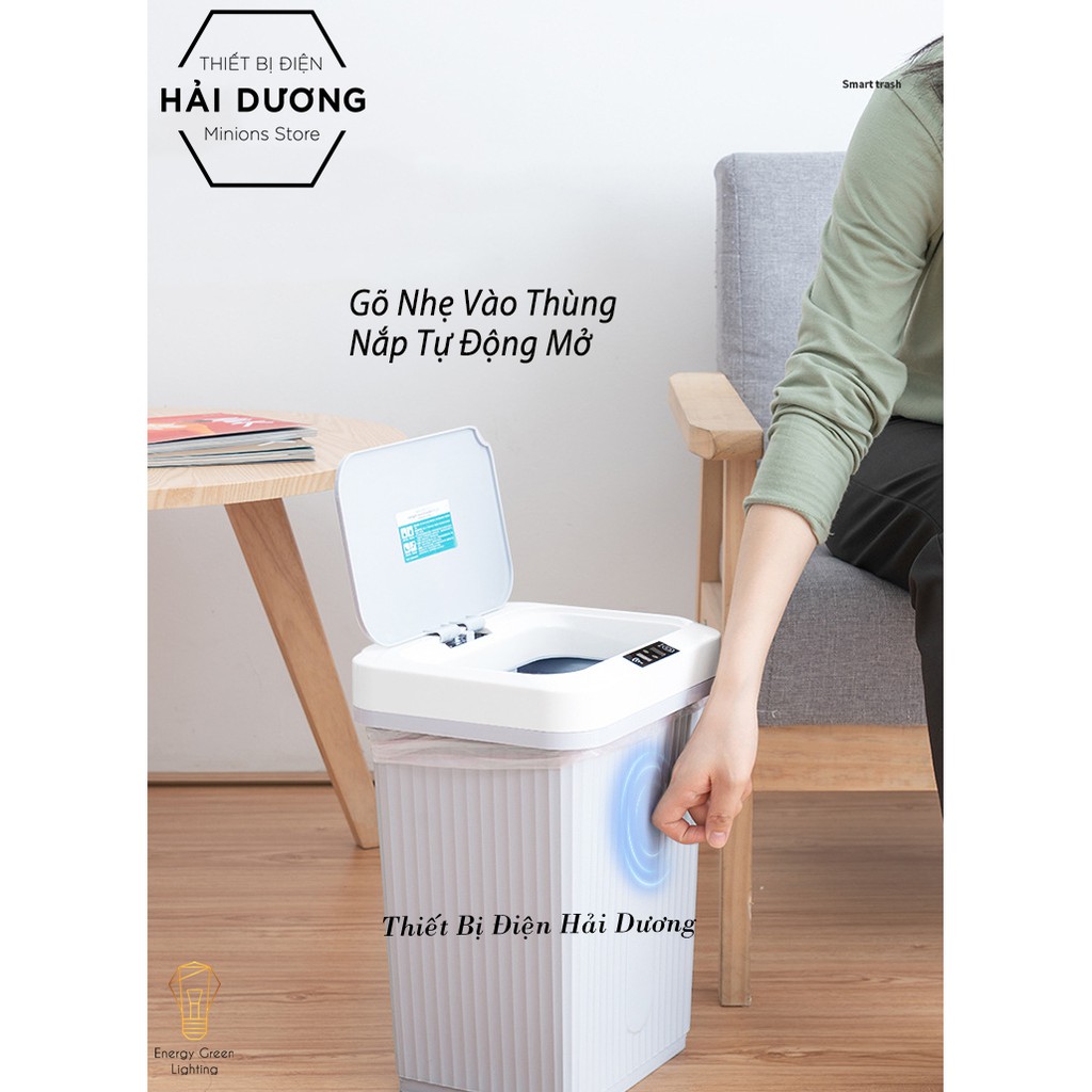 Thùng rác thông minh 16L  PD-6008 - Cảm Biến Kết Hợp Đóng Mở Tự Động Và Có Tích Hợp Sạc Điện - Có Dây Sạc USB - Có video