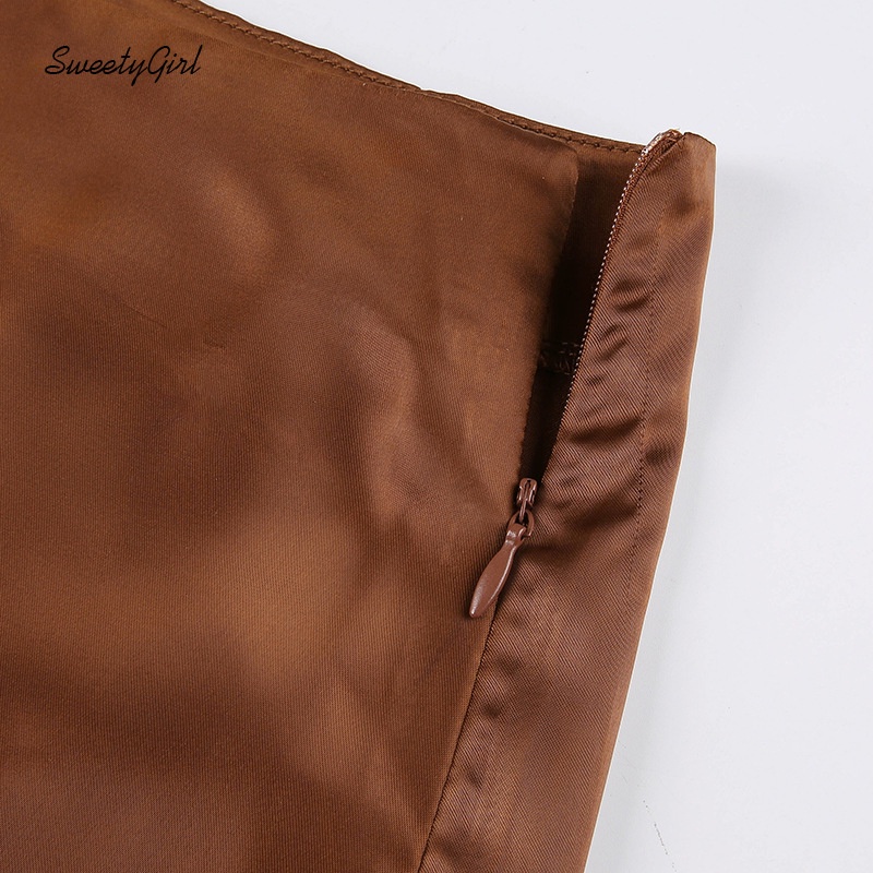 Chân Váy Midi Lưng Cao Màu Trơn Phối Khóa Kéo Thời Trang Cho Nữ