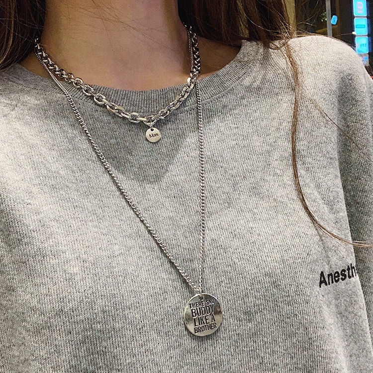 Dây Chuyền Thép Titan Hai Lớp Phong Cách Hip Hop Đường Phố 22516 Dành Cho Nam Và Nữ