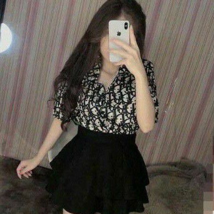 Áo sơ mi tay ngắn họa tiết chất vải kate