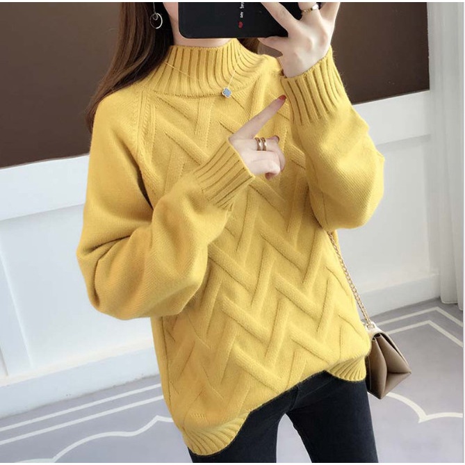 Áo len nữ vân nổi dày dặn mẫu thu đông mới 2022