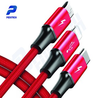 Dây sạc 3 đầu siêu nhanh 3 in 1 cáp sạc typeC MicroUSB lightning