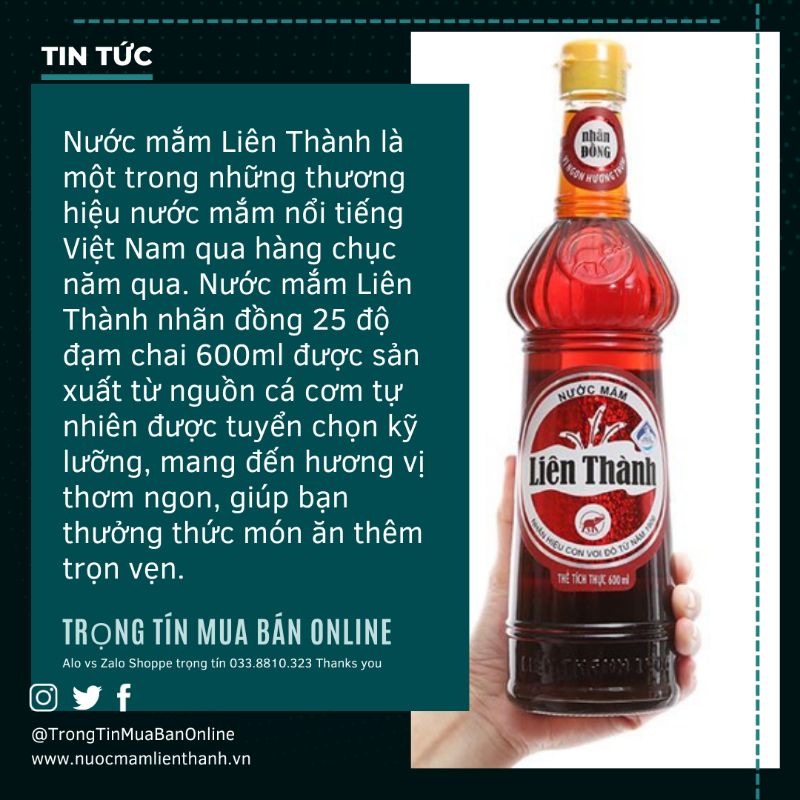 Nước mắm Liên Thành nhãn đồng 25 độ đạm loại nguyên chất thơm ngon, vị nguyên chất cá cơm