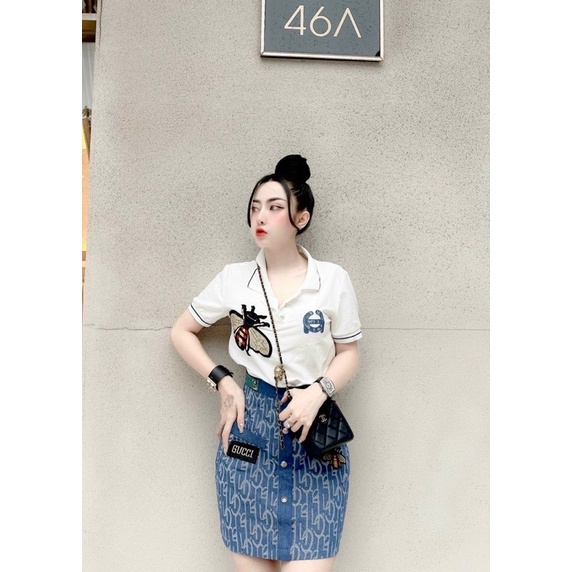 [ 𝐅𝐑𝐄𝐄 𝐒𝐇𝐈𝐏 ] SET VÁY G.C THÊU ONG MIX CHÂN VÁY KAKI THÔ