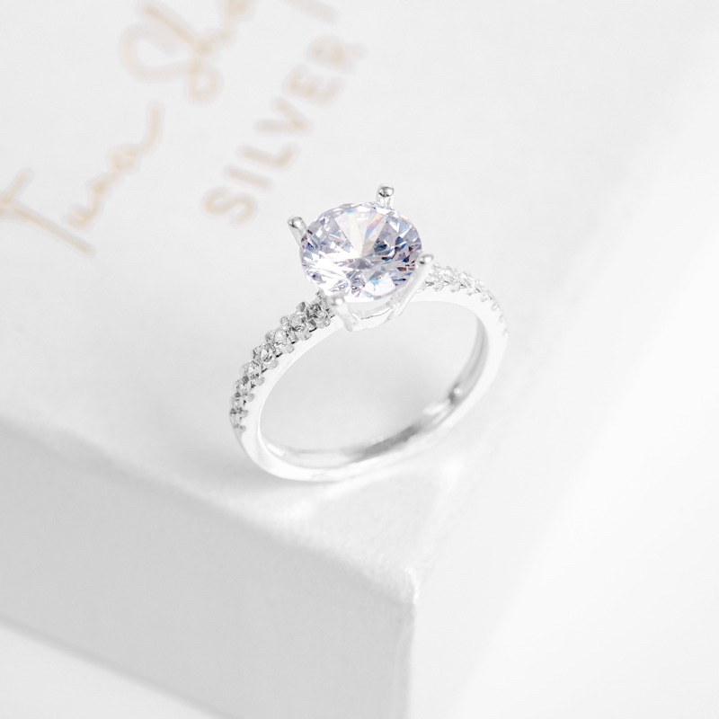 Nhẫn Bạc nữ đính đá 4 chấu cao cấp, Nhẫn bạc đá hình Diamond TUNA SILVER 𝑪𝒂𝒎 𝒌𝒆̂́𝒕 𝒄𝒉𝒖𝒂̂̉𝒏 𝑩𝒂̣𝒄 Trang sức Bạc cao cấp