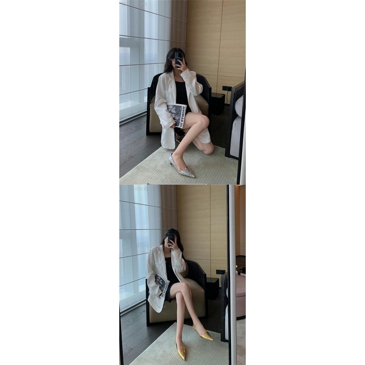 Giày gót thấp mũi nhọn miệng nông thời trang mùa thu 2021 cho nữ
