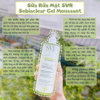 Gel rửa mặt cho da dầu mụn svr sebiaclear gel moussant 55ml/ 200ml/ 400ml