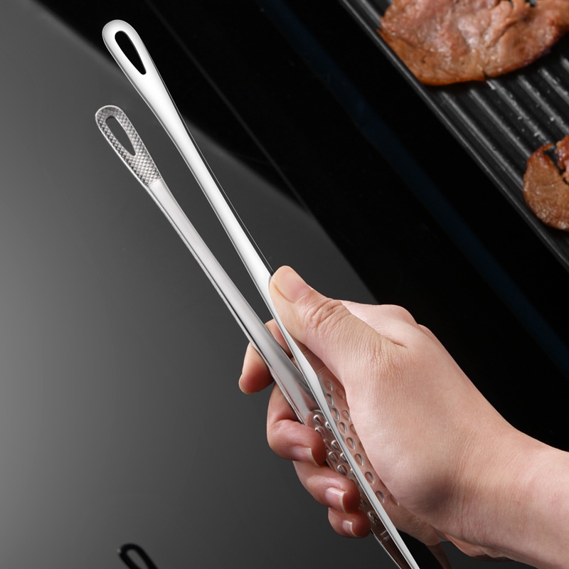 1Pcs Portable Non-Slip Long Handle Anti-scald Stainless Steel Food Tongs