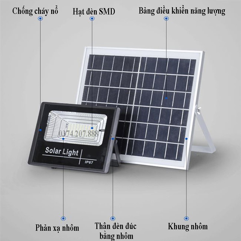 Đèn led pha năng lượng mặt trời 100w 60w 40w 25w [Den Nang Luong Mat Troi]