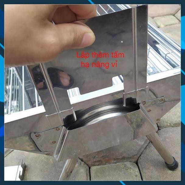 Bếp nướng than hoa chất liệu INOX100%. 3 Nấc độ cao thay đổi chiều cao vỉ nướng, Size S. Thiết kế thông mih than tự cháy