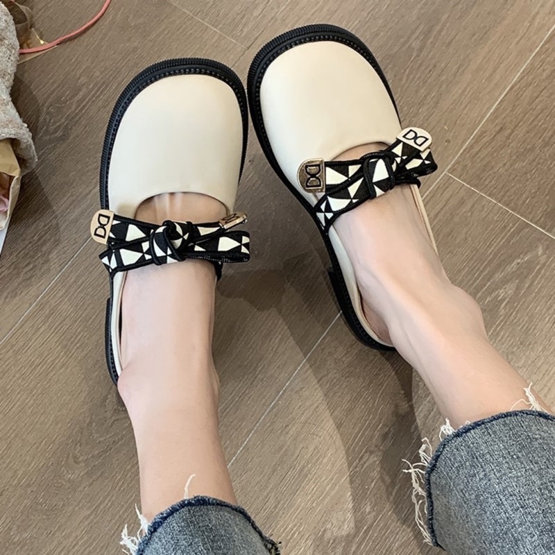 Giày sục nữ đế bệt quai ngang thắt nơ,búp bê đạp gót siêu xinh hàng Quảng Châu cao cấp full box