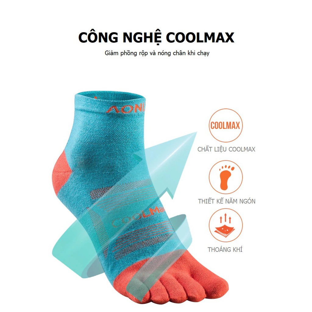COMBO TẤT 5 NGÓN CHẠY BỘ AONIJIE E4802 CỔ CAO CHẤT LIỆU COOLMAX DÀNH CHO NAM NỮ