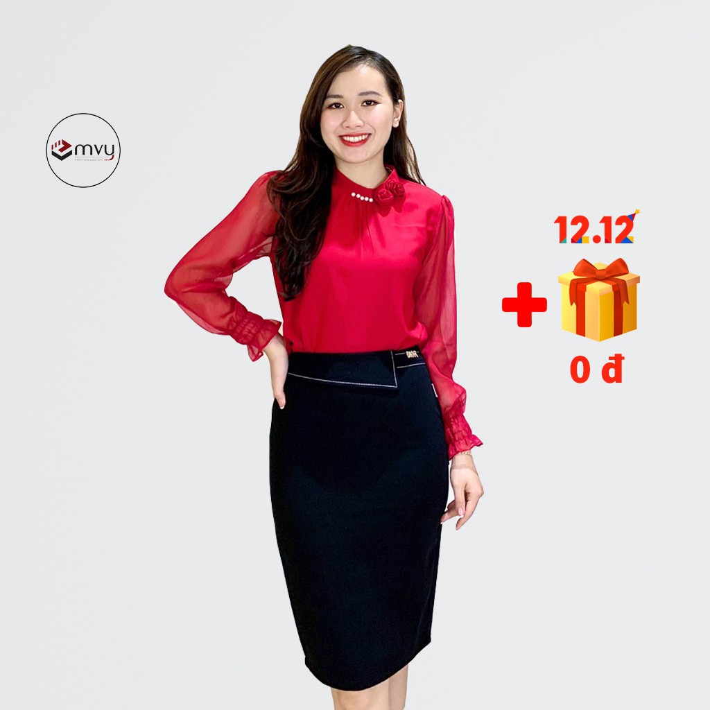 Áo sơ mi nữ công sở tay lỡ chất đũi lụa cổ tròn vai bồng sang trọng, nhẹ nhàng. Mã EMVY HH8