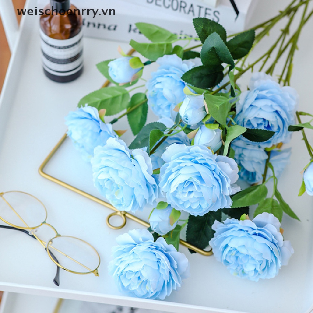 WW 3 Heads Rose European Silk Artificial Peony Flower For Home Wedding Wall Decors WW