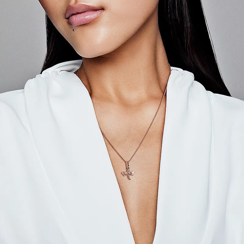 charm pan treo chuồn chuồn vàng hồng đính đá bạc s925