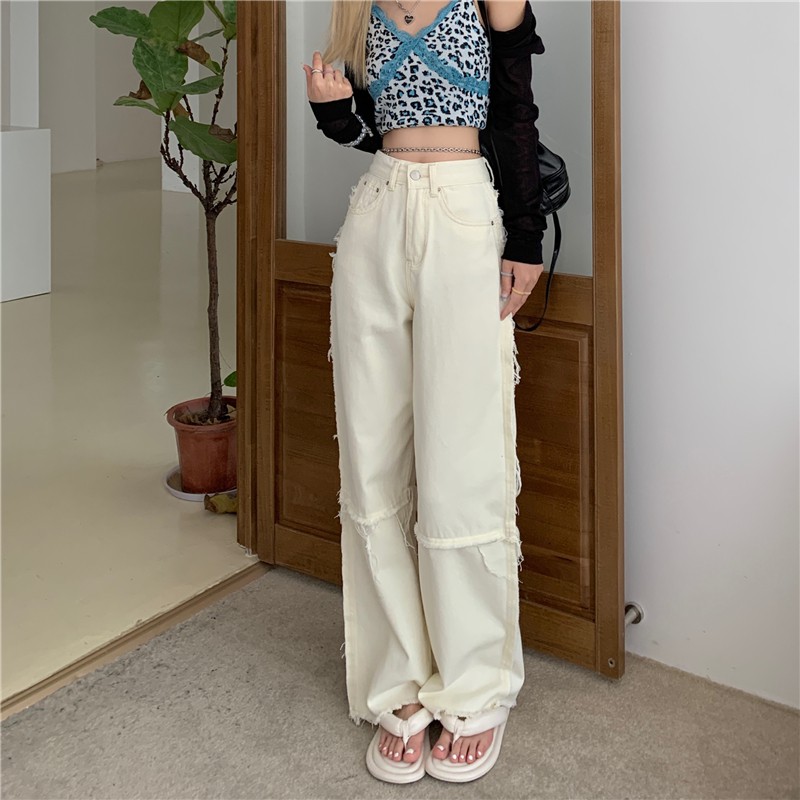 Quần jeans dài ống rộng thời trang cho nữ
