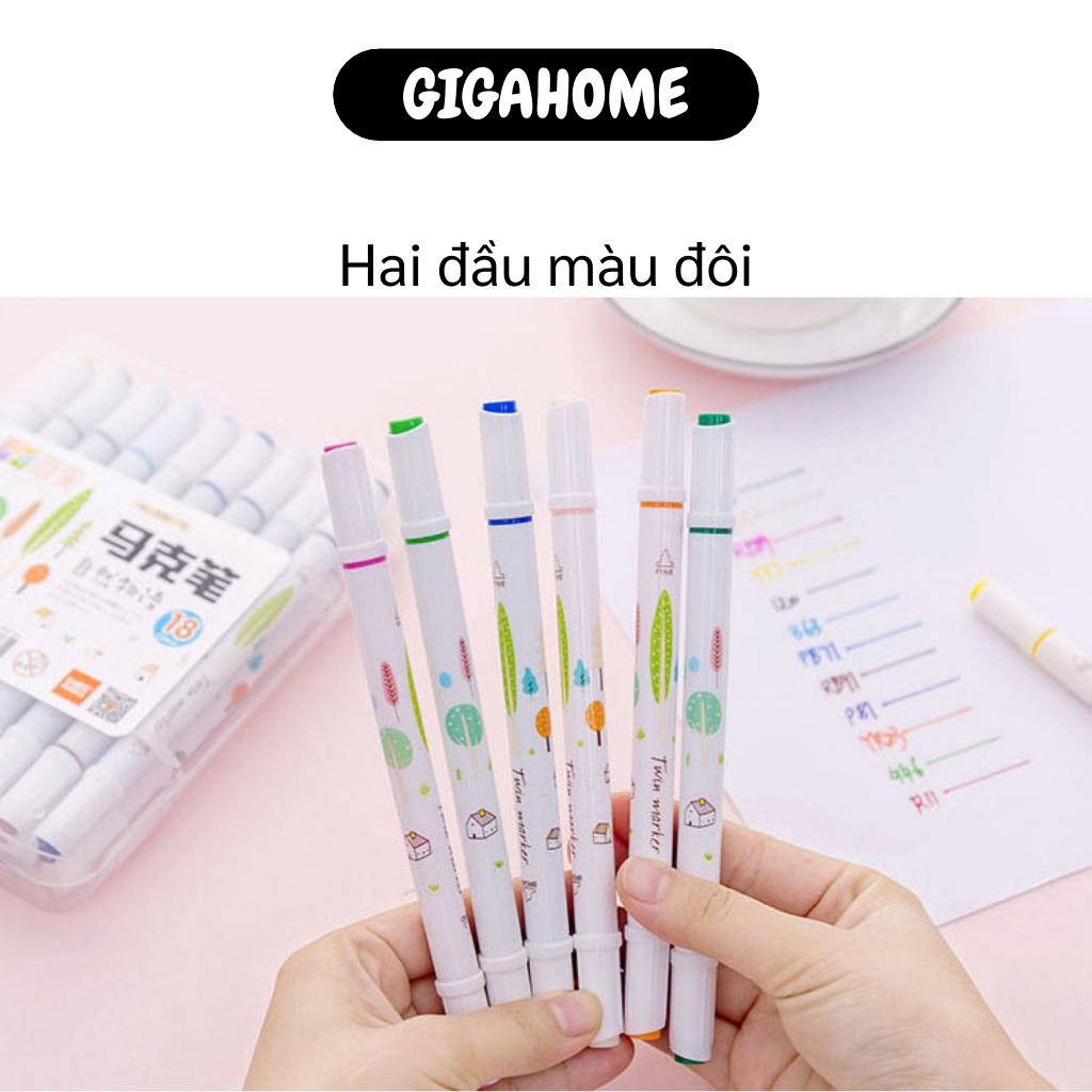 Bút Màu Nước GIGAHOME Bộ 24 Bút Lông 2 Đầu, Tô Màu Vẽ Tranh Nhiều Màu Cho Bé Vẽ, Highlight 6351