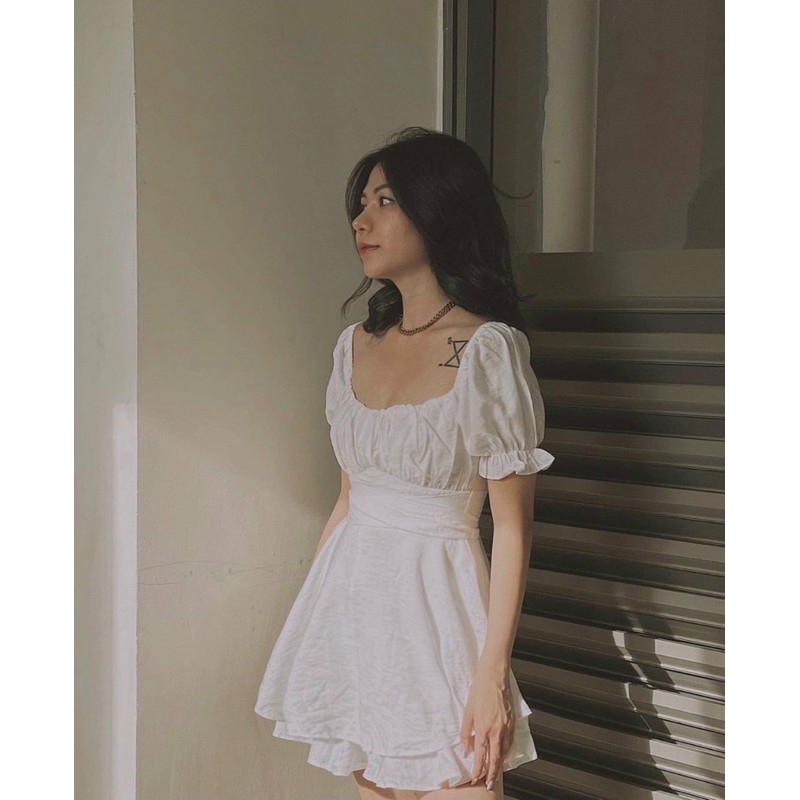 ĐẦM TRẮNG XẾP LY NGỰC THẮT NƠ LƯNG (về thêm đen, xanh, đỏ, hồng) | BigBuy360 - bigbuy360.vn