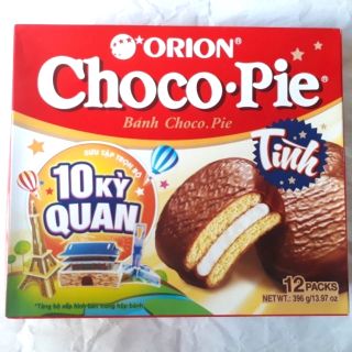 Tặng 1 bộ xếp hình) Bánh Chocopie Orion 396G (12 Cái) Nhân Kem Marshmallow Vỏ Socola - Choco pie hộp quà bánh tết
